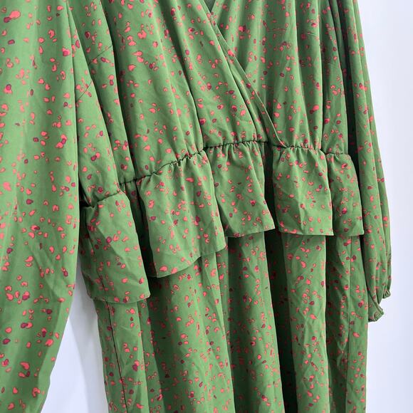 Eloquii Elements MIDI Green Print Long Sleeve Peasant Boho Dress Women’s Plus 22 - Picture 4 of 9